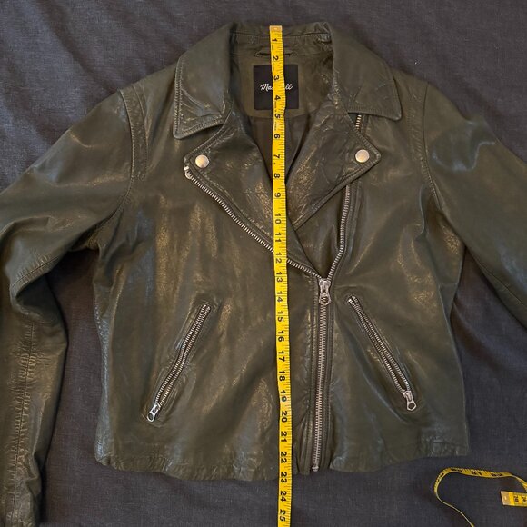 Madewell Washed Leather Motorcycle Jacket Dark Forest L - Picture 7 of 14
